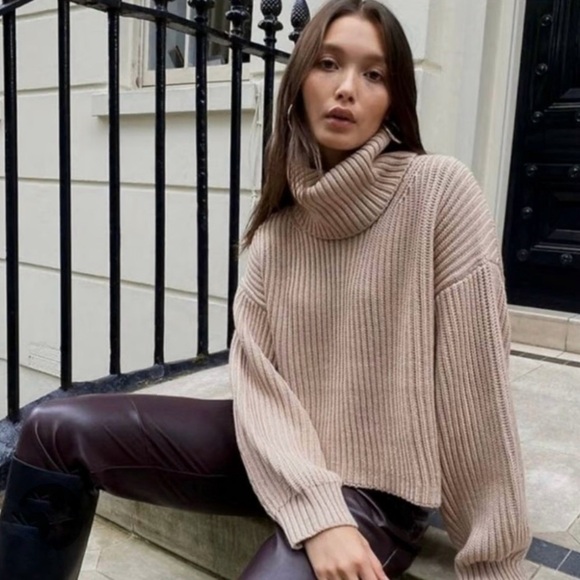 Aritzia Sweaters - Aritzia Babaton Guell Funnel Neck Sweater Merino Wool Slouchy Turtleneck Camel L